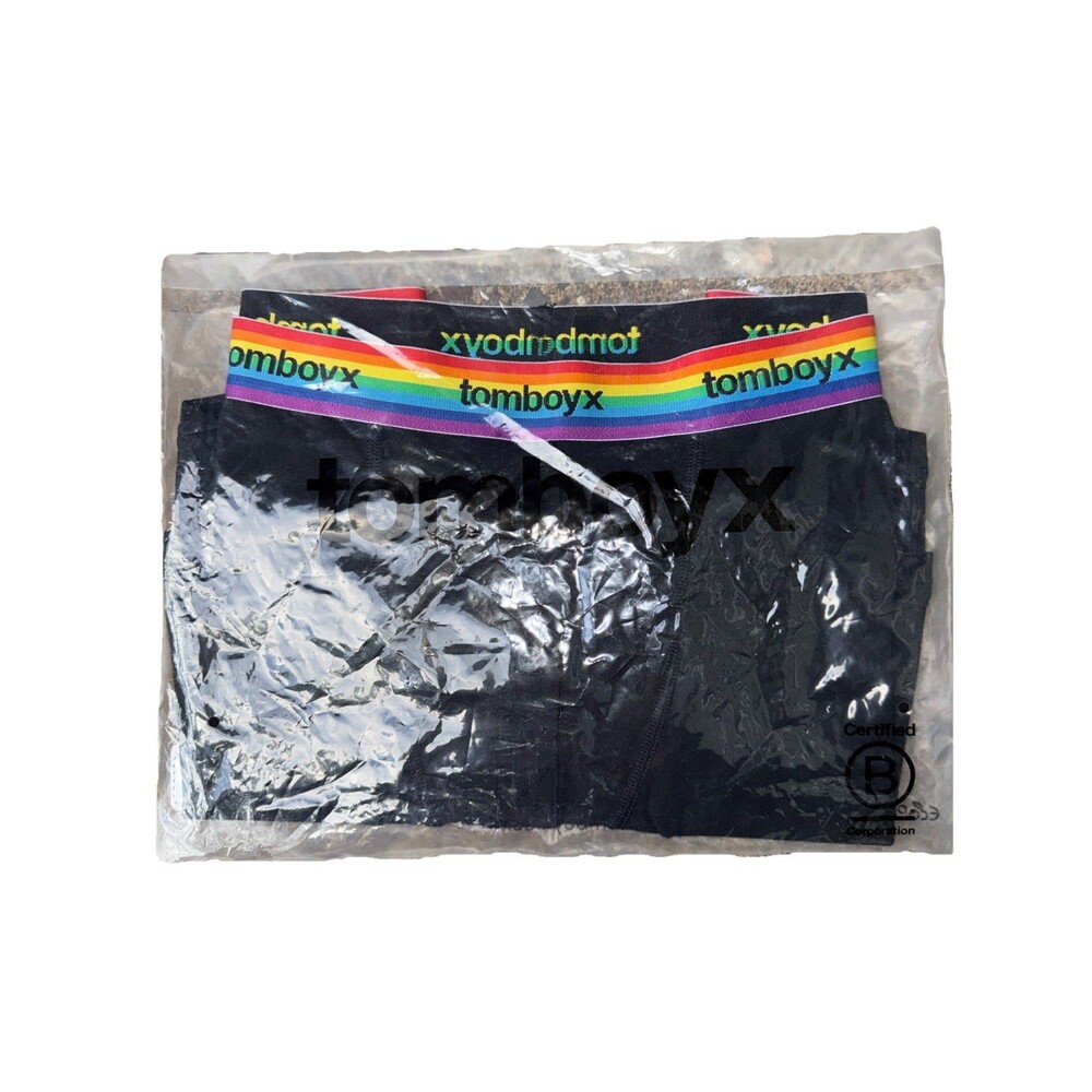 TomboyX 6” Fly Boxer Briefs - Rainbow Logo Imperfects Size Large NEW